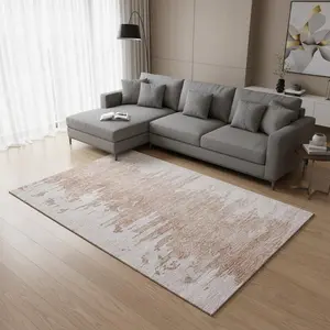 HomeRoots 657005 10 x 14 ft. Terra Cotta & Ivory Abstract Transitional Washable Machine Made Rectangle Area Rug with UV Protection