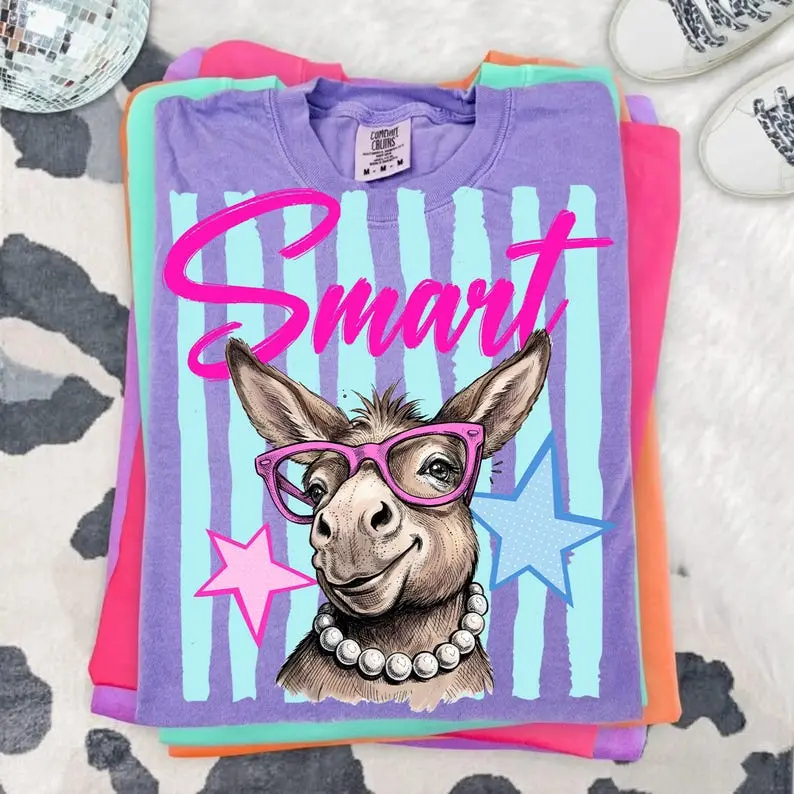 Comfort Colors Preppy Donkey Smart Ass Shirt - Retro Graphic Tee - Aesthetic Brushstroke Animal Art Top - Funny Sarcastic Summer Apparel - Trendy Gift for Bestie