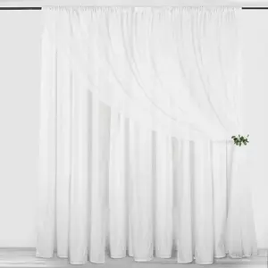 White Chiffon Polyester Event Curtain Drapes, Dual Layer Divider Backdrop Curtain Panels with Rod Pockets - 10ftx10ft