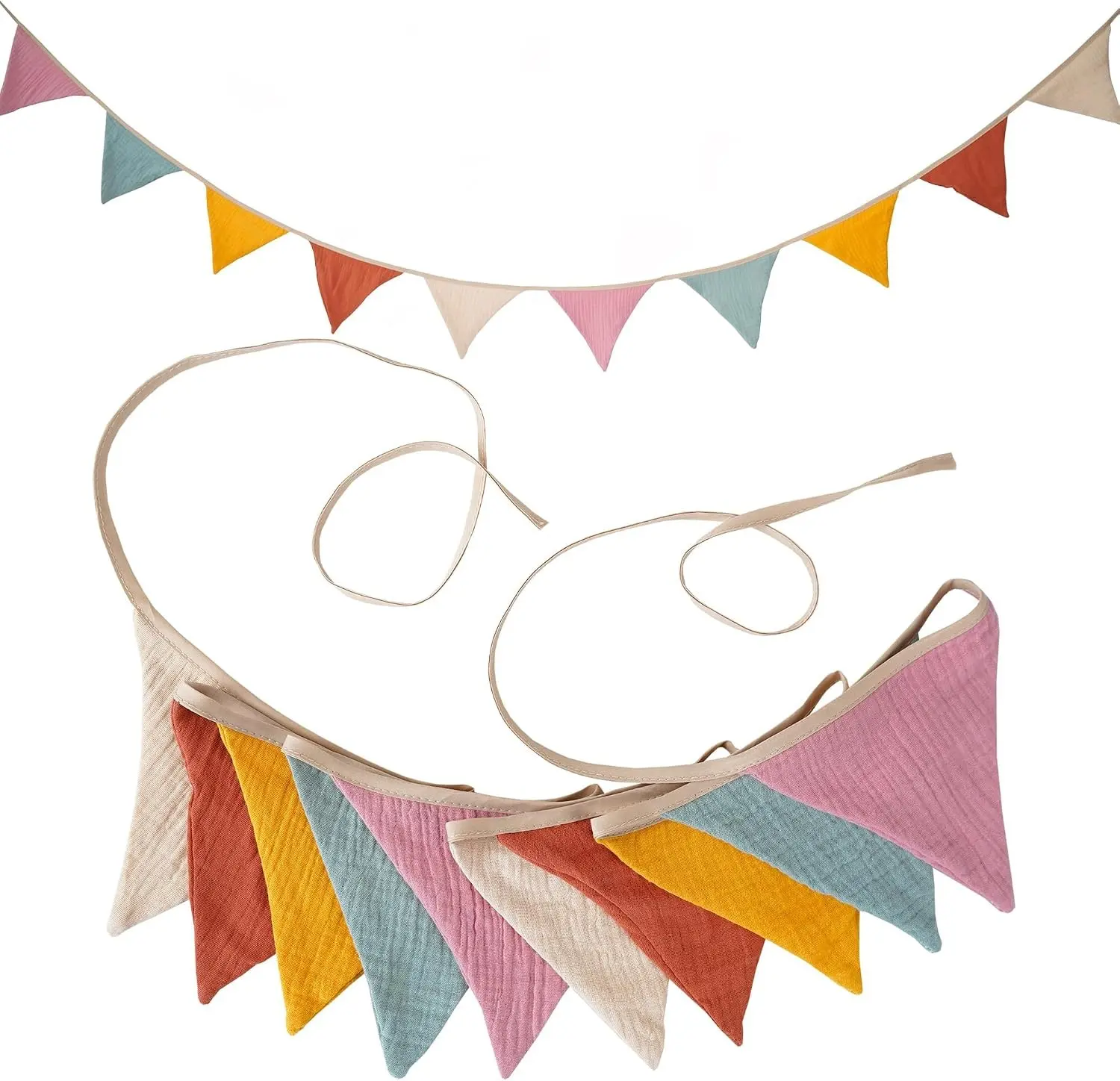 Fabric Bunting Banner, 2 Pack Handmade Neutral String Banner Each 8.5 ft 10 Flags Nursery Wall Hanging Wedding Birthday Home Baby Shower Party Decoration Bunting (Pink Candy)