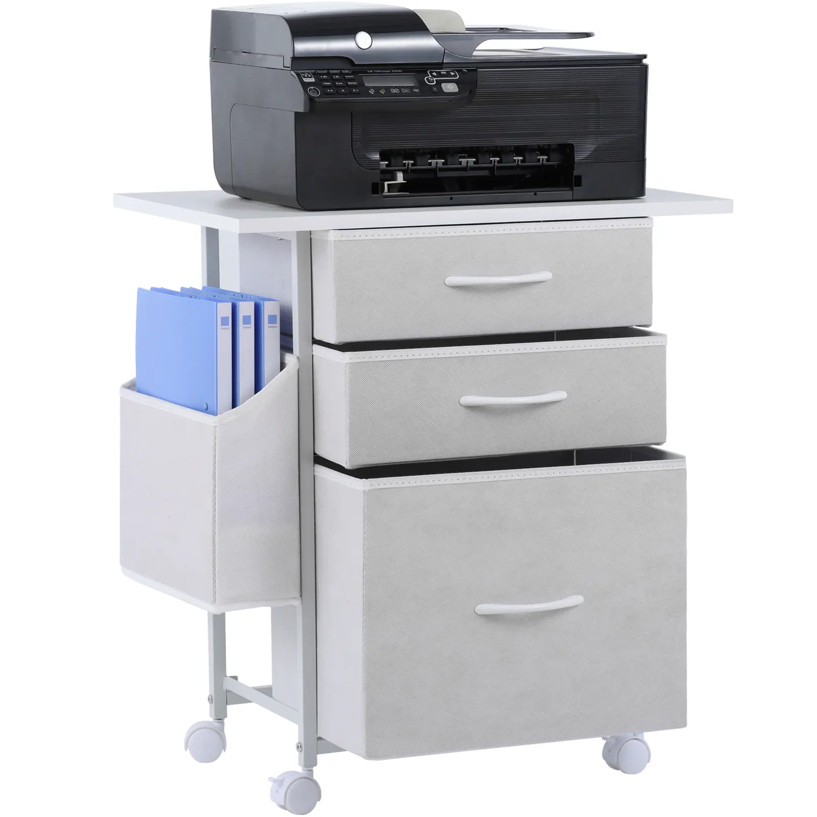 Printer Stand with 3 Fabric Drawer, Mobile File Cabinet for Home Office with Storage Bag, Rolling Under Desk Organizer Shelf, Fits A4 or Letter Size