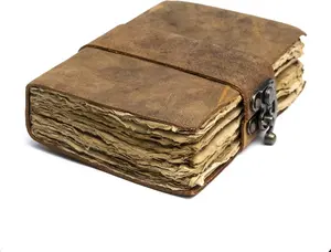 Vintage Leather Journal - Lock Closure,Grimoire Journal,  Vintage Journal 240 pages Antique Deckle Edge Paper