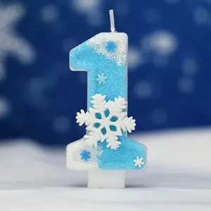 Snowflake Birthday Candles, White Snowflake Number Candles 0-9, Kids Adults Birthday Anniversary Wedding Party Supplies, Blue Birthday Candles, Cake Decorating Supplies