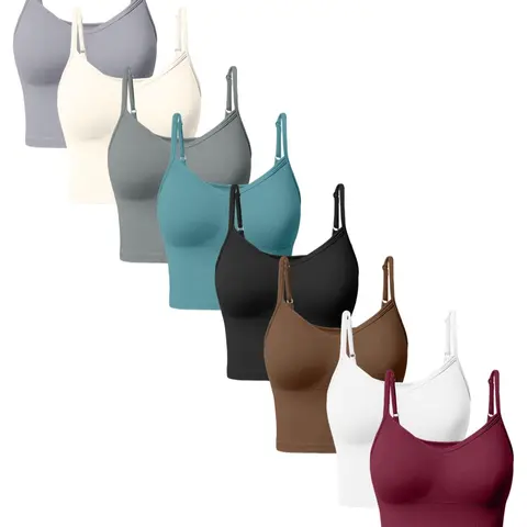 8-piece set of women's sports vest yoga sports bra, without chest cushion, ribbed knitted camisole sports fitness top, adjustable shoulder straps seamless short inner layer, Workout Bra, Exercise Bra, Women Workout Clothes