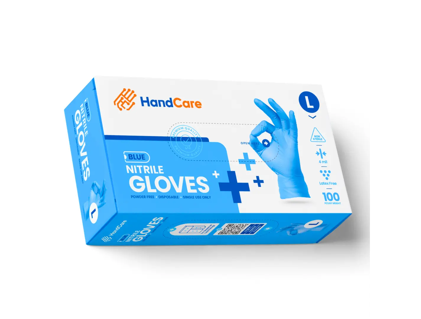 HandCare Blue Nitrile Gloves - Exam Grade, Powder Free (4 Mil), 100 Cases (Bulk)