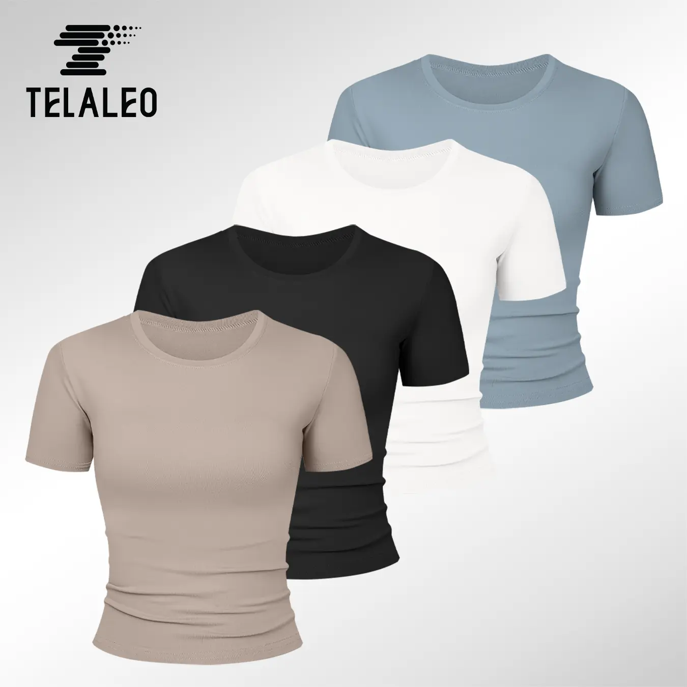 TELALEO Women's 4-Pack Slim Fit Crew Neck Short Sleeve Basic Tops - Stretchy Solid Color Sporty Chic Athleisure Shirts, Breathable Sportwear for Casual OOTD, Shortsleeve, Tops For Women