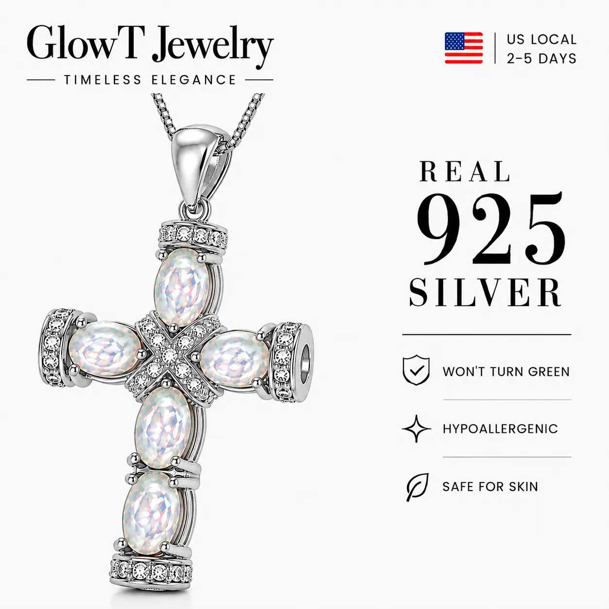 925 sterling silver Vintage Inspired Opal Cross Pendant Necklace with Iridescent Oval Stones and Ornate Silver Detail for Women who love romantic gothic style celestial fashion church outfits layered looks bridal moments and meaningful faith gifts