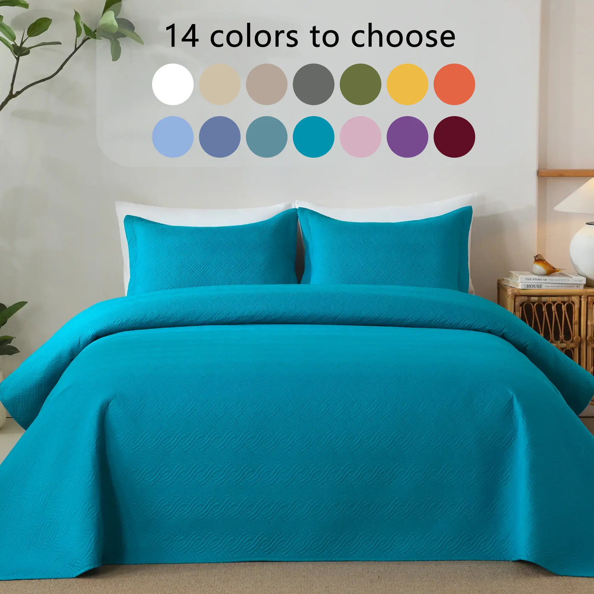 3 Pieces Wave Pattern Quilt Bedsprad Set - Soft Lightweight Bed Cover with 2 Pillow Shams for All-Season