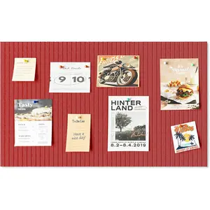 24 * 16 inches Large Bulletin Board, Decorative Felt Pin Board, 0.35" Thick Foldable Photo Display Board with Self-Adhesive Tape, Vision Board for School Home Kitchen Office Walls - Christmas red