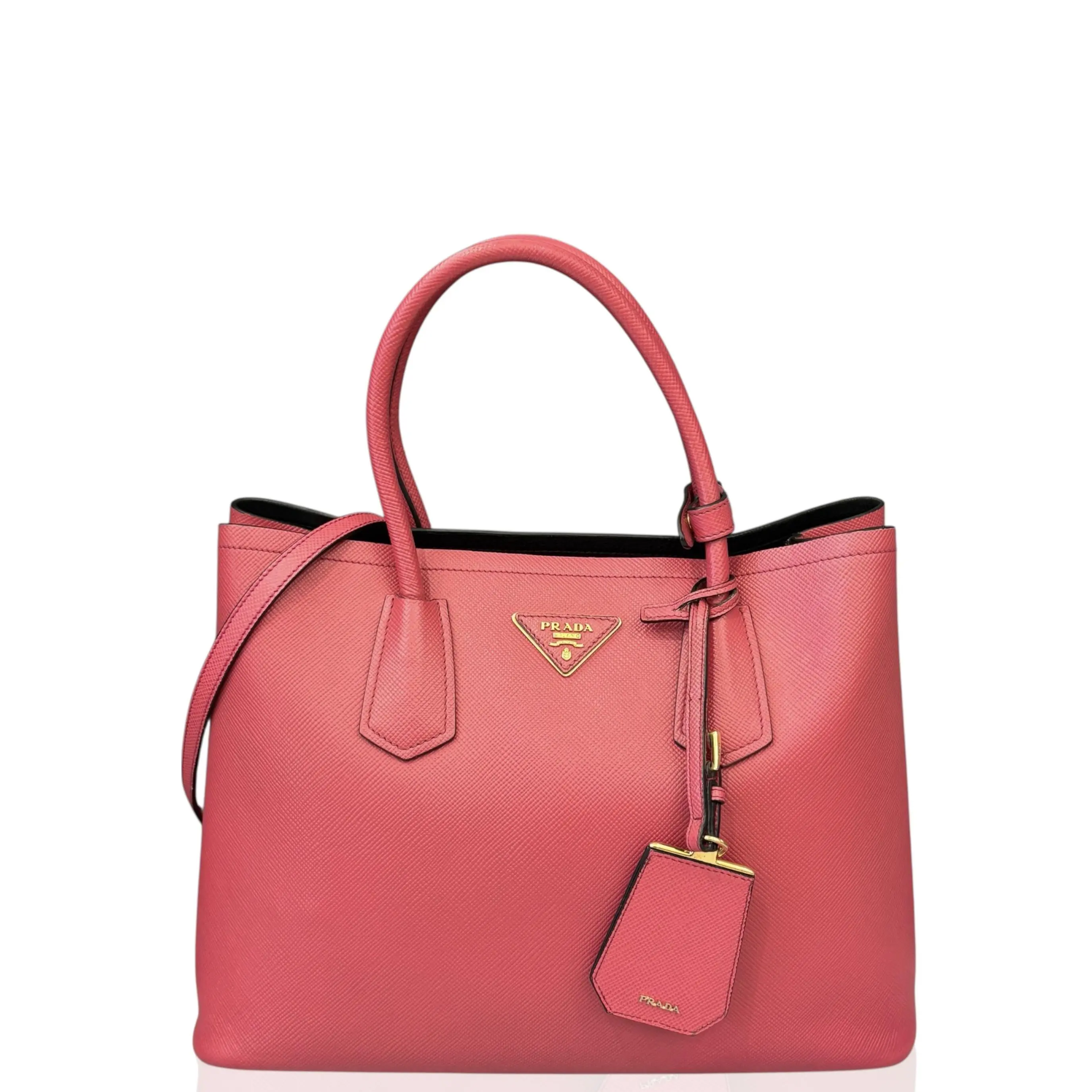 Pre-owned PRADA Leather tote bags Medium Double Bag Saffiano Calfskin Fuchsia (lc041826d1)