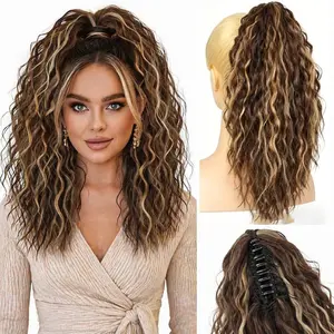 Summervibes Ponytail Extension 18" Wavy Claw Clip Ponytail Extensions Shoulder Length Curly Wavy Claw Clip in Ponytail Hair Extensions Ponytails Hairpieces