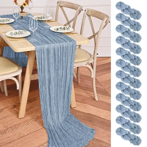 SHOWGEOUS 12-Pack Table Runners, 35x120" 10ft Polyester Fiber Cheesecloth Boho Gauze, Tear-Resist 12-Pack Coverage 10ft Table Drape for Event Décor, Wedding, Thanksgiving