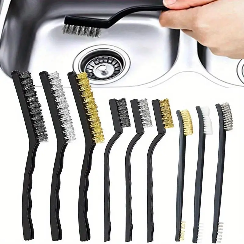 9 pack durable Wire Brush Set - different sizes, for cleaning paint and metal rust, suitable for home cleaning, industrial cleaning, kitchen sinks, bathroom crevices, etc, Textiles & Soft Furnishings