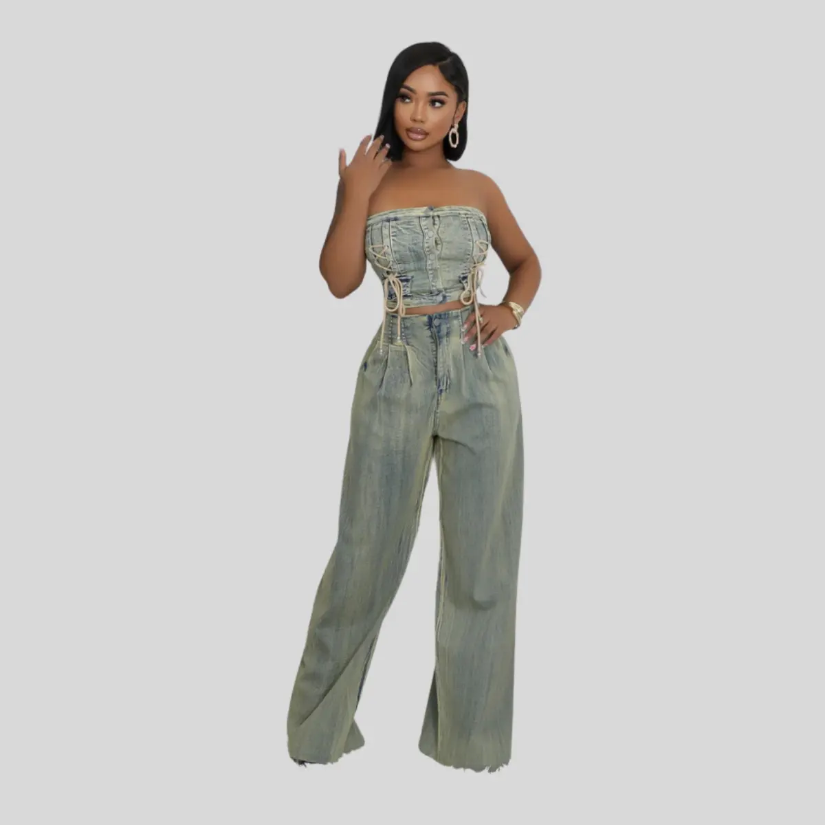 Karla Tube Top And Pants Denim Set Comfort Comfortable Comfort Comfortable Fabric Fit Sleeveless Womenswear