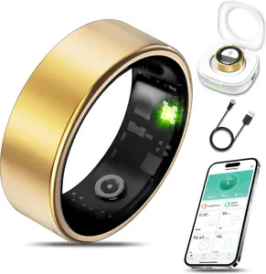 Smart Ring for Women Men Fitness Tracker with Heart Rate, Sleep Monitoring, Step Counting, IP68 Waterproof for iOS and Android, No APP Fee, Gold