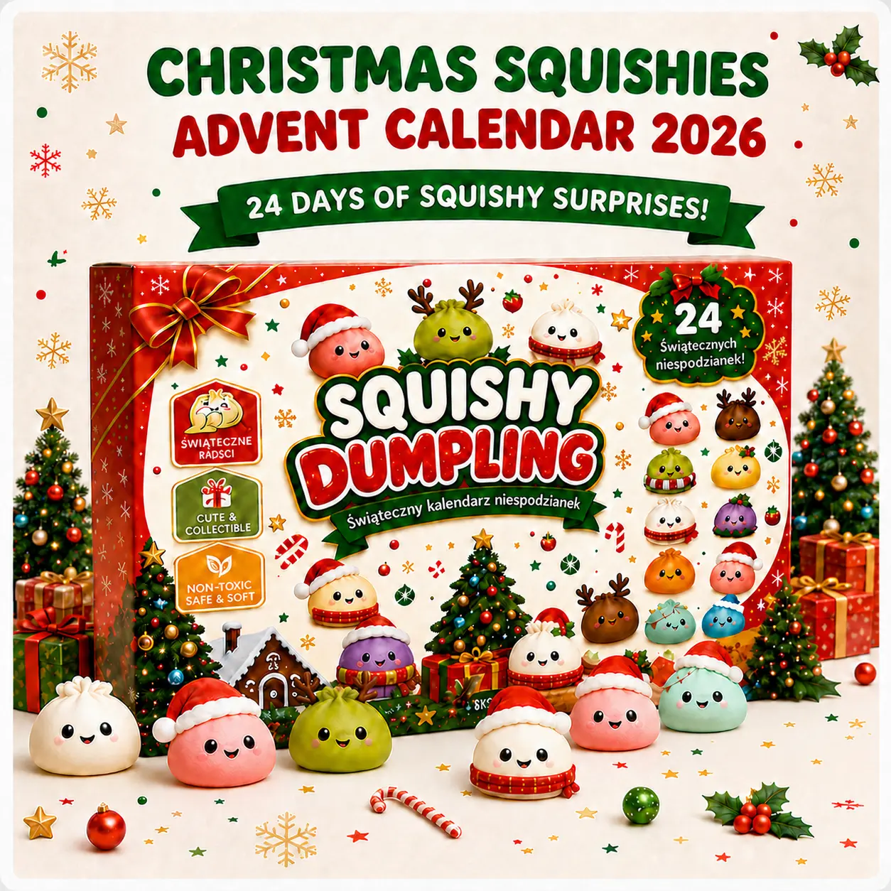 Christmas Mini Squishies Advent Calendar 2026, 24 Days Dumpling Squishies Toys Countdown Calendar, Christmas Decor Mini Glitter Squishie Squeezy Toys