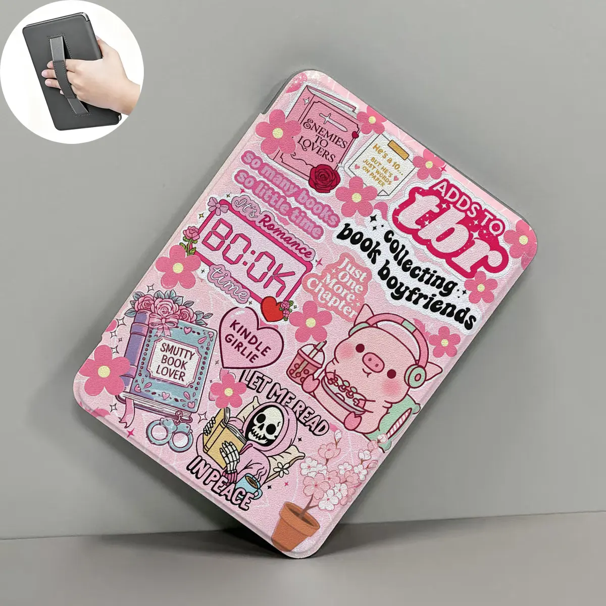 Cute Piggy PU Leather Kindle Tablet Case with Holder - Slim Aesthetic Design, Clear Soft Back, Auto Wake/Sleep for 6in, 6.8in, 7in Devices (Paperwhite 11th/12th Gen, Kindle 2022/2024) - Light Durable Protection Cover Protective Casing
