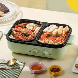 2-In-1 Electric Grill And Hot Pot Combo - 1300W Compact Non-Stick Electric Hot Pot For Korean BBQ, Shabu Shabu, Soup - Mini Home Cooker For Delicious Meals For 1-3 People