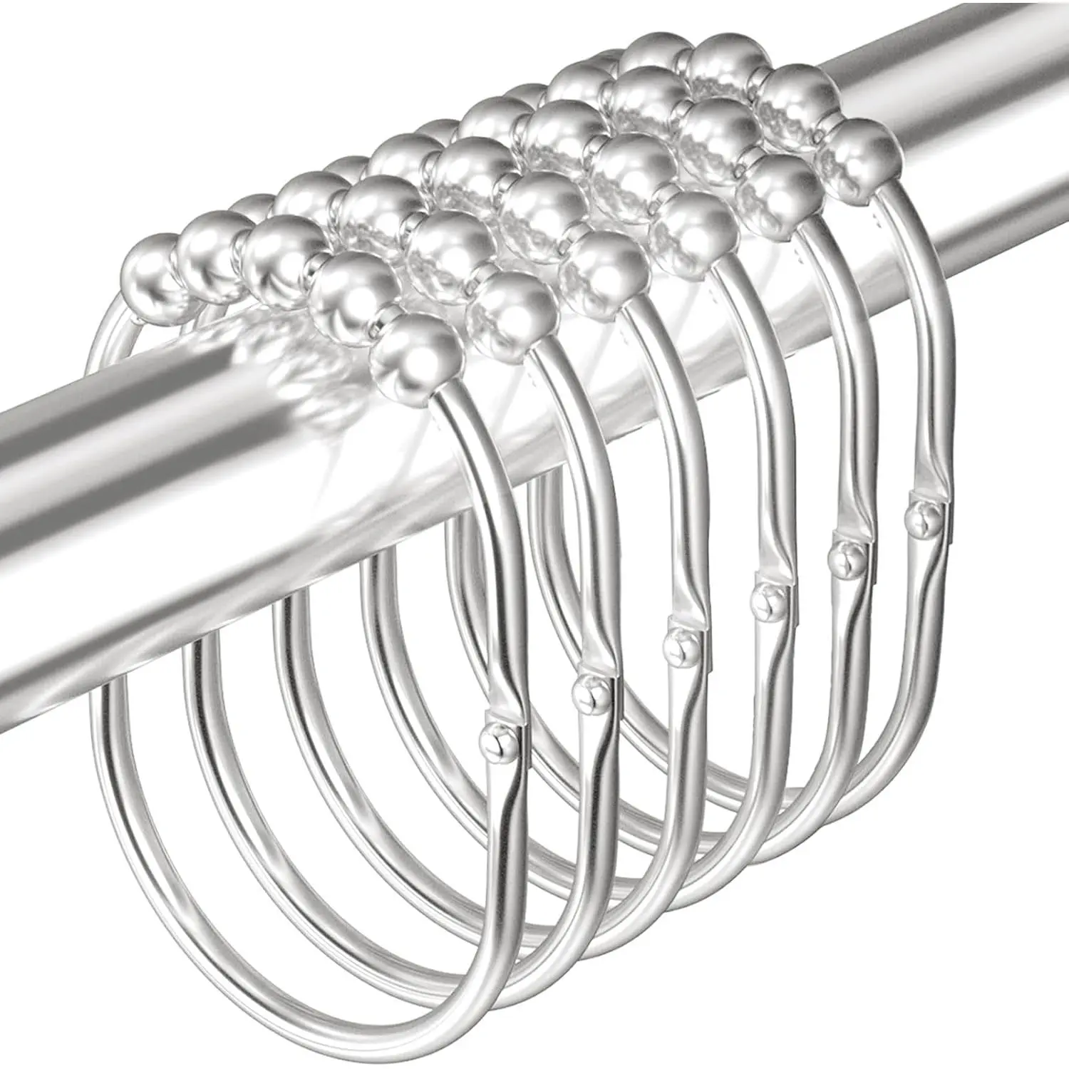12 count Wide Shower Curtain Hooks, Rust Proof Stainless Steel Shower Curtain Rings, Heavy Duty Shower Hooks for Bathroom Shower Rods Curtains, Easy Glide Rollers, Set of 12, Bright Chrome