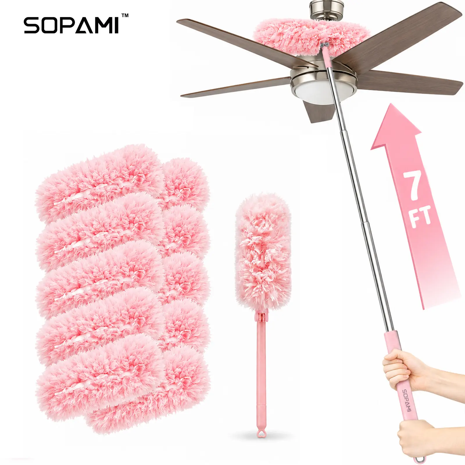 SOPAMI Household Extendable Telescopic Microfiber Feather Duster, Flexible Bendable Washable Dust Remover for Home Ceiling, High Corners Cleaning