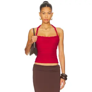 SNDYS Gianna Ruched Halterneck Top in Deep Red