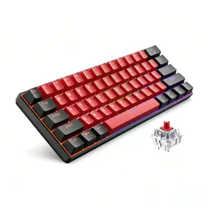 Compact 61-Key Mechanical Gaming Keyboard, 60% Layout Wired Keyboard with Red Switches, Black-Red Mini Keyboard, Compatible with Windows XP, Win 7, Win 10 for PC Gamers
