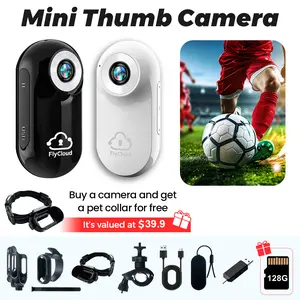 [flycloud A100] 128GB 1080P HD Ultra Small Mini Camera Magnetic Portable Thumb Recorder Rechargeable long Battery TF Card Back Clip Cap Clip Bike Mount for Hands-Free POV Vlog Cycling Hiking Pet family Sports camera
