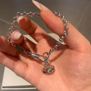 Y2K Style Queen Mother West Little Saturn Pearl Love Pin 3D Planet Bracelet Titanium Alloy 18cm Chain 10mmSphere Daily Wear Parties Stackable Clavicle Chain Unisex Casual