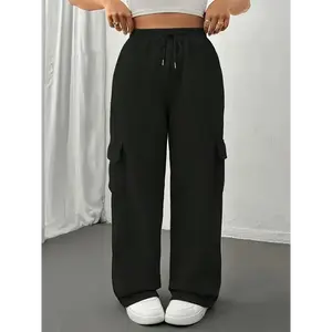 Plus-Size Women'S Casual Cargo Pants with Flap Pockets And a Drawstring Waist.