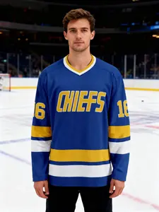 Ice Hockey Jersey Shirt Long Sleeve Blue/ Chiefs Style No. 16 Hanson Lightweight Breathable Best Gift All Seasons Fitted Sporty Design