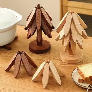 4 Heat Resistant Bamboo Table Mats Walnut Color, Auto-Return Creative Tree-Shaped Insulation Set, Non-Slip Kitchen Utensils Pad, Kitchen Decorative Placemat