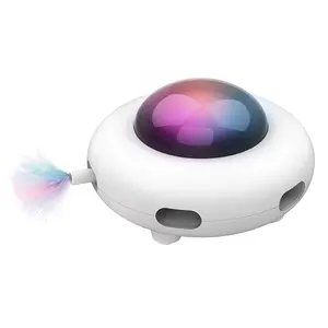 Pet Record Interactive Cat Toy, Automatic Moving UFO Cat Toy with Replaceable Feathers & Colorful LED Lights, Electronic Smart Pet Toy for Indoor Cats Kittens Self Play & Boredom Relief