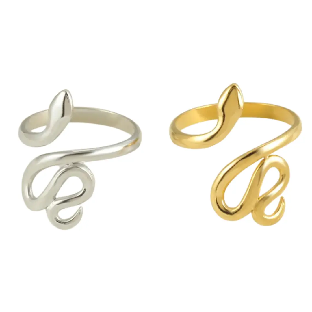 FIMENESS SNAKE OPEN ADJUSTABLE STAINLESS STEEL RING NON-TARNISH JEWELRY
