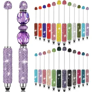 24 count Glitter Beadable Stylus Pens Full Rhinestone Stylus Pens for Beads DIY  Beaded Kit for Rubber  Screen Bling Ballpoint for Touchscreen DIY Craft (Rhinestone,Warm Color)