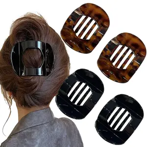 4 count Flat Hair Clips Large Flat Claw Clips For Women, Black Leopard  Hold Hair Barrettes for Thick and Thin Hair Comfortable Curved Clips