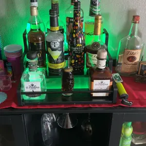 LED 3-Tier Liquor Bottle Display Shelf with Remote Control, Drink Storage Organizer Dining Room Furniture, Whiskey Spirits Holder for Tavern, Liquor Cabinet, Adjustable Shelves Dining Room Furniture