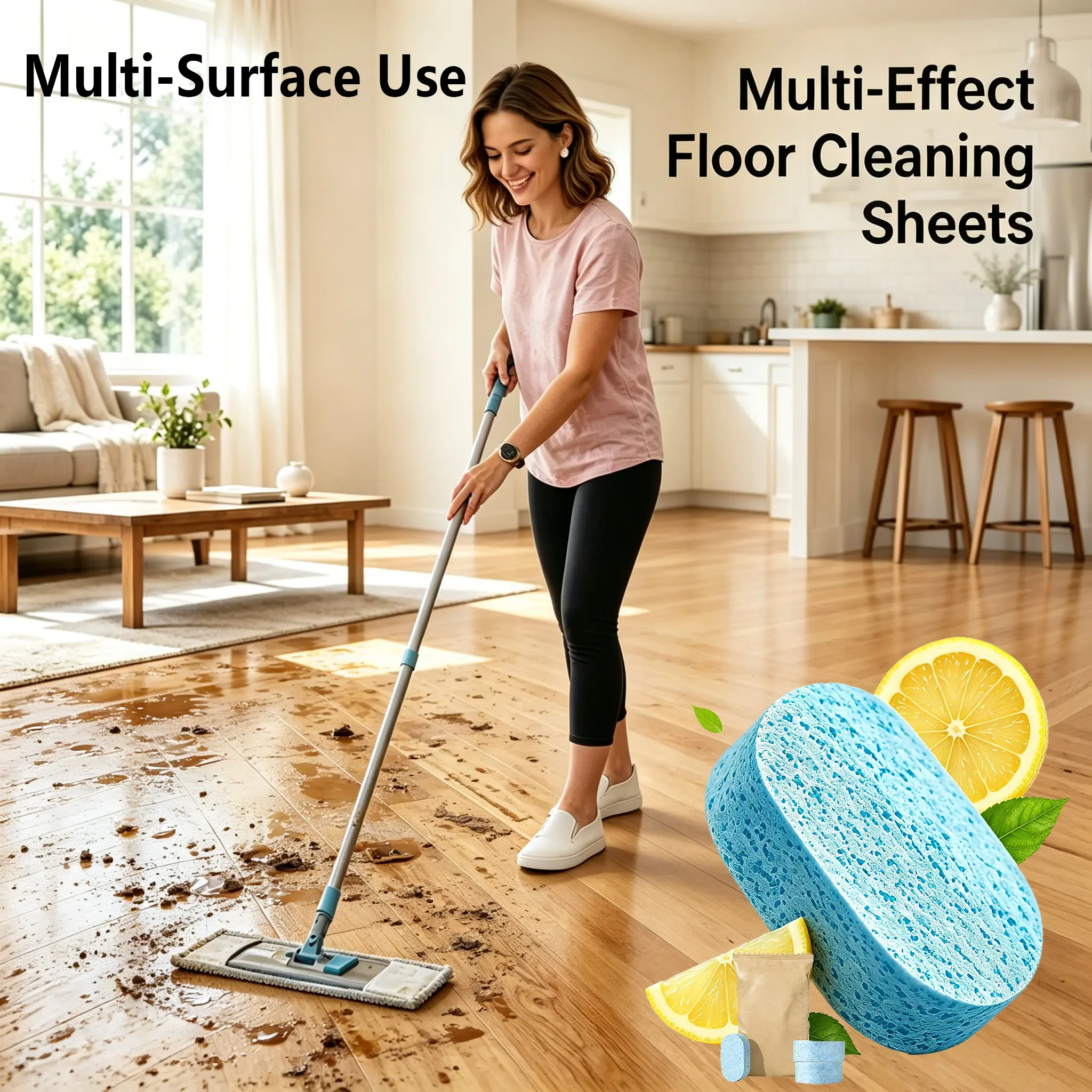 Floor Cleaning Tablets, Home Cleaning Supplies, Household Cleaning Products - 2-Pack (24 Tablets), Lemon Scented, Safe for Wood Tile Marble, Quick Dry, No Residue for Mops