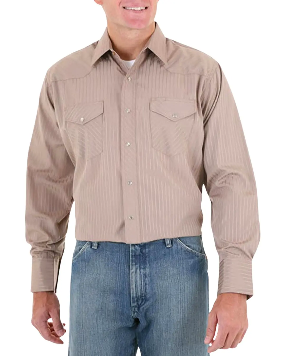 Wrangler Men's Men'S Sport Dobby Stripe Long Sleeve Snap Western Shirt - 1075742Tn