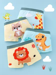 4pcs Boys' Youth Knitted Cute Big Head Animal Print Briefs, Comfortable Fit, Casual Style, All Seasons Wear, No Bunching, Anti-Pilling, Loose Fit Underwear