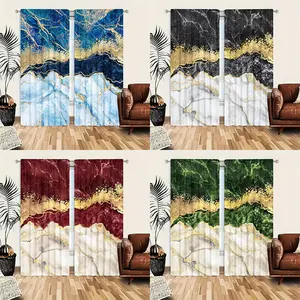 2 pieces of semi transparent marble printed curtains - polyester pole bag curtains - machine washable, modern style, suitable for bedrooms, living rooms, offices