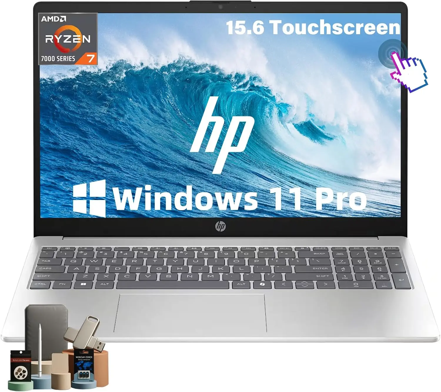 HP 15.6" FHD Touchscreen Laptop, 16GB RAM, 512GB SSD, AMD Ryzen 7 7730U | AMD Radeon, Copilot AI Key, WiFi 6 & BT, Fast Charge, Numeric Keypad, Windows 11 Pro, Portable Laptop for Business & Study