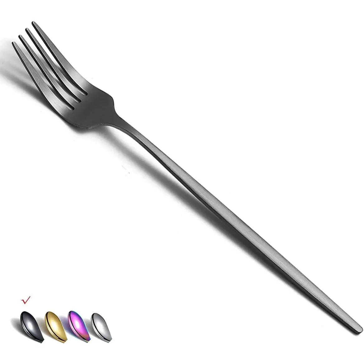 Matt Black 6-Piece Stainless Steel Cutlery Set - 8.4in Dinner, Dessert, Salad Forks, Dishwasher Safe Tableware for Home, Kitchen