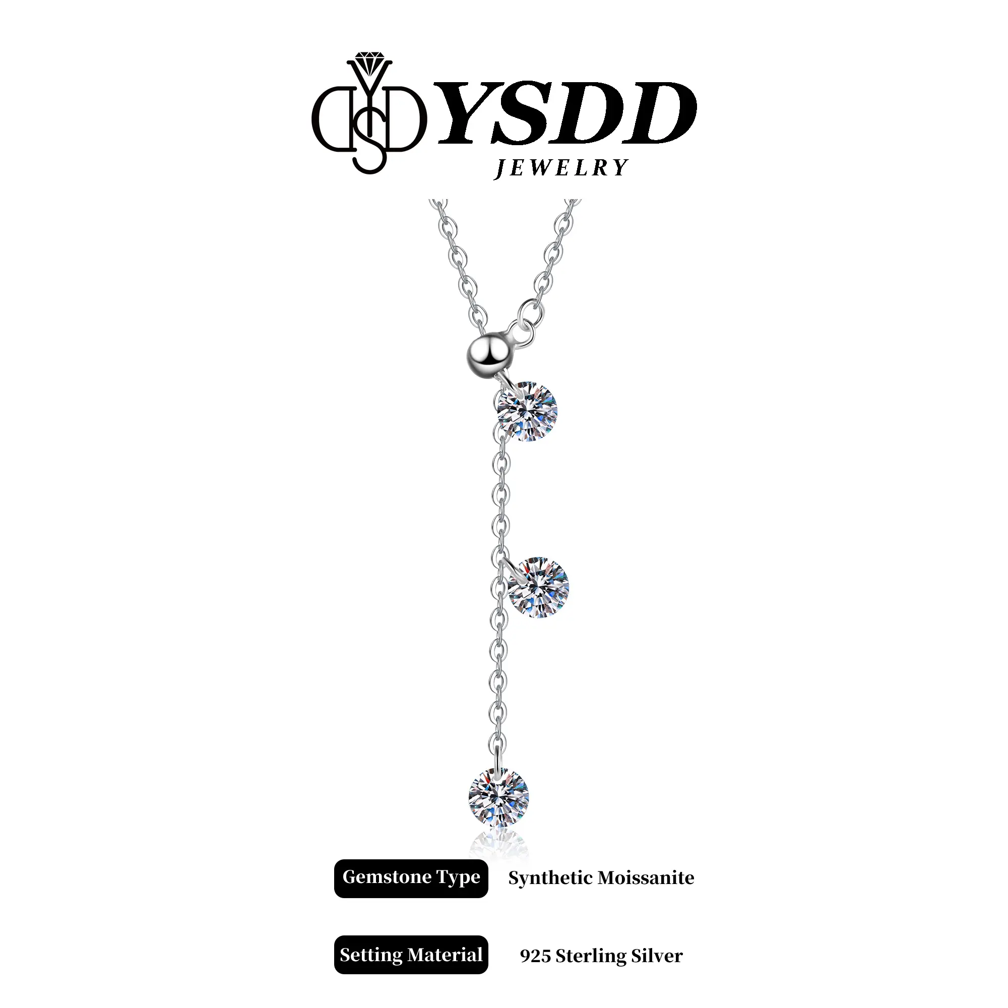 【#566 New Arrival】Aesthetic 1.5CT Dangling Y-drop Necklace Adjustable Choker/Sweater Necklace vvs Synthetic Moissanite Necklace in 925 Sterling Silver