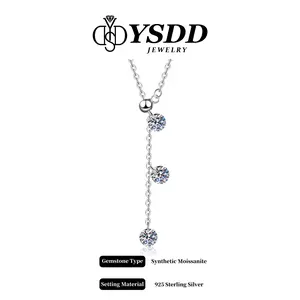 【#566 New Arrival】Aesthetic 1.5CT Dangling Y-drop Necklace Adjustable Choker/Sweater Necklace vvs Synthetic Moissanite Necklace in 925 Sterling Silver