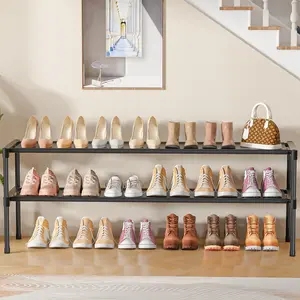 Extra Long Shoe Rack 2 Tier Shoe Storage Organizer Wide Stackable Shoe Organizer Racks for Closet Entryway,Shoe Shelf Stand Sturdy Durable Shoes Rack Holder Save Space