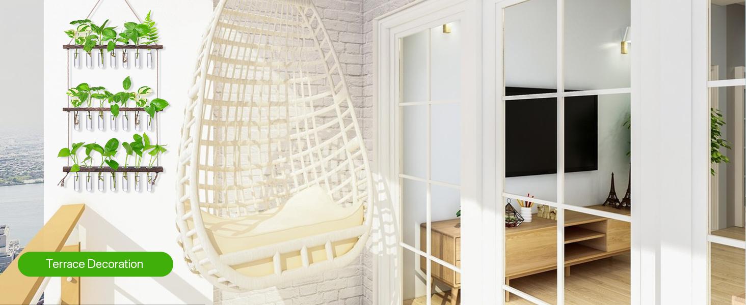 Renter-Friendly Large Indoor Plant Wall Hanger 3-Tier Glass Test Tube Planter 15.7" Wide for Small Apartments Office Spaces Decor Hanging