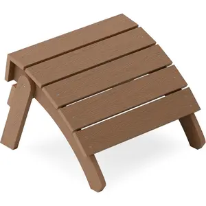 Folding Adirondack Ottoman Foot Rest Stool Weather Resistant Patio Outdoor Porch Backyard Garden Fire Pit Furniture for Chair in Teak