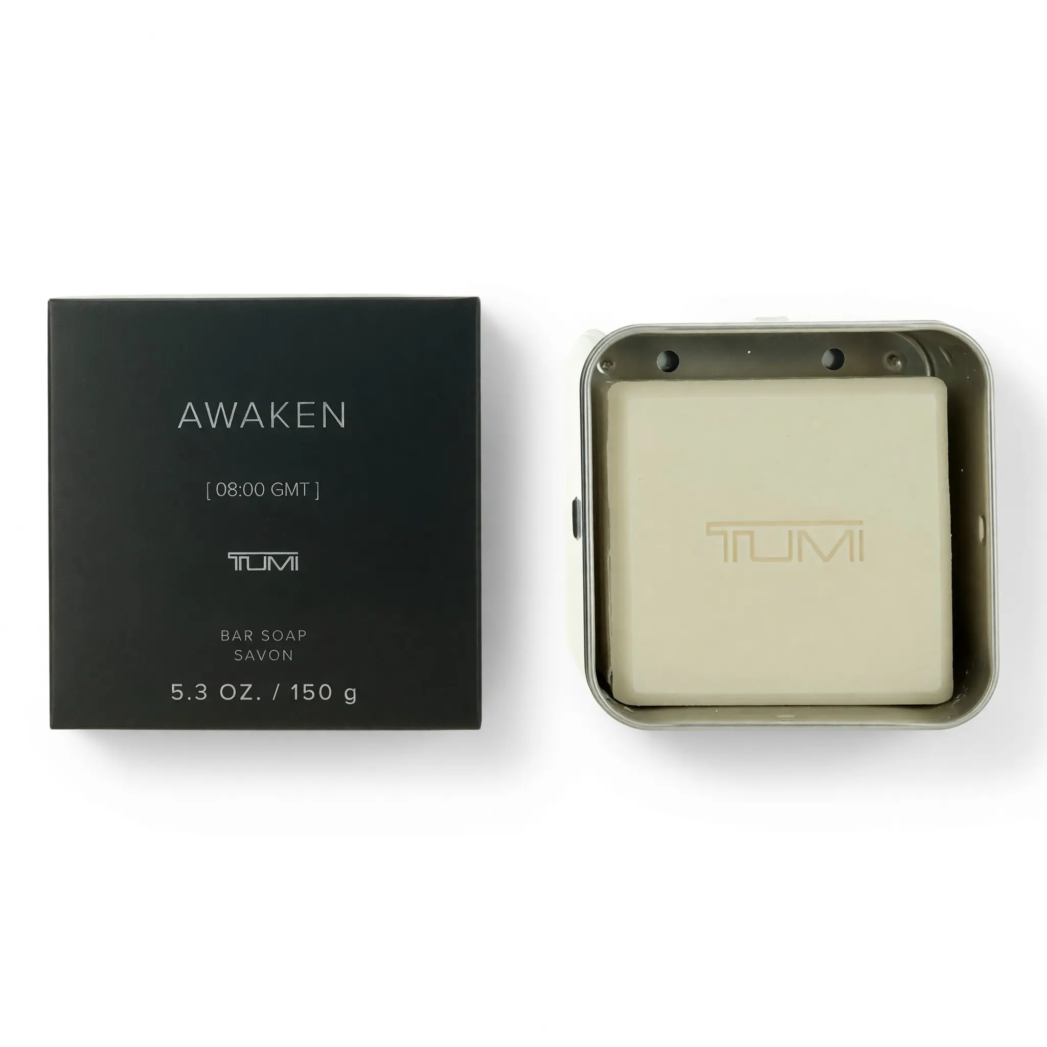 Awaken [08:00 GMT] by Tumi, 5.3oz Bar Soap men with Aluminum Case.