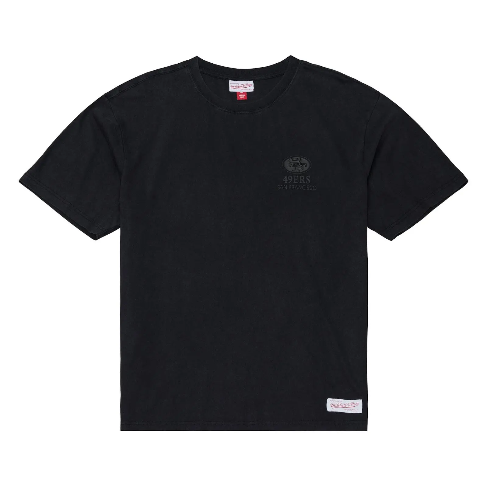 San Francisco 49ers Black Core Essentials T-Shirt NFL Throwback Tee Graphic Vintage Fan Gear Mitchell & Ness