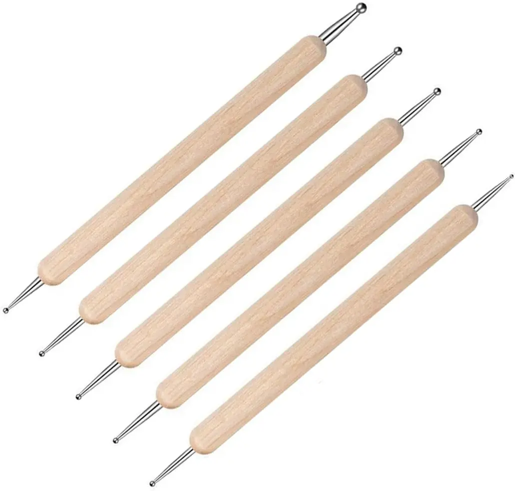 5 Pcs Embossing Stylus Set - Different Size Double End Wooden Ball Tracing Dotting Embossing Tool